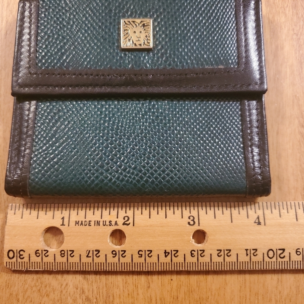 Vintage Anne Klein By St Thomas Calf Leather Black Green Wallet Card Case - Picture 3 of 8